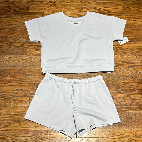 FLX Tops - FLX Light Blue Lounge Short Set - Soft V-Neck Top & Drawstring Shorts